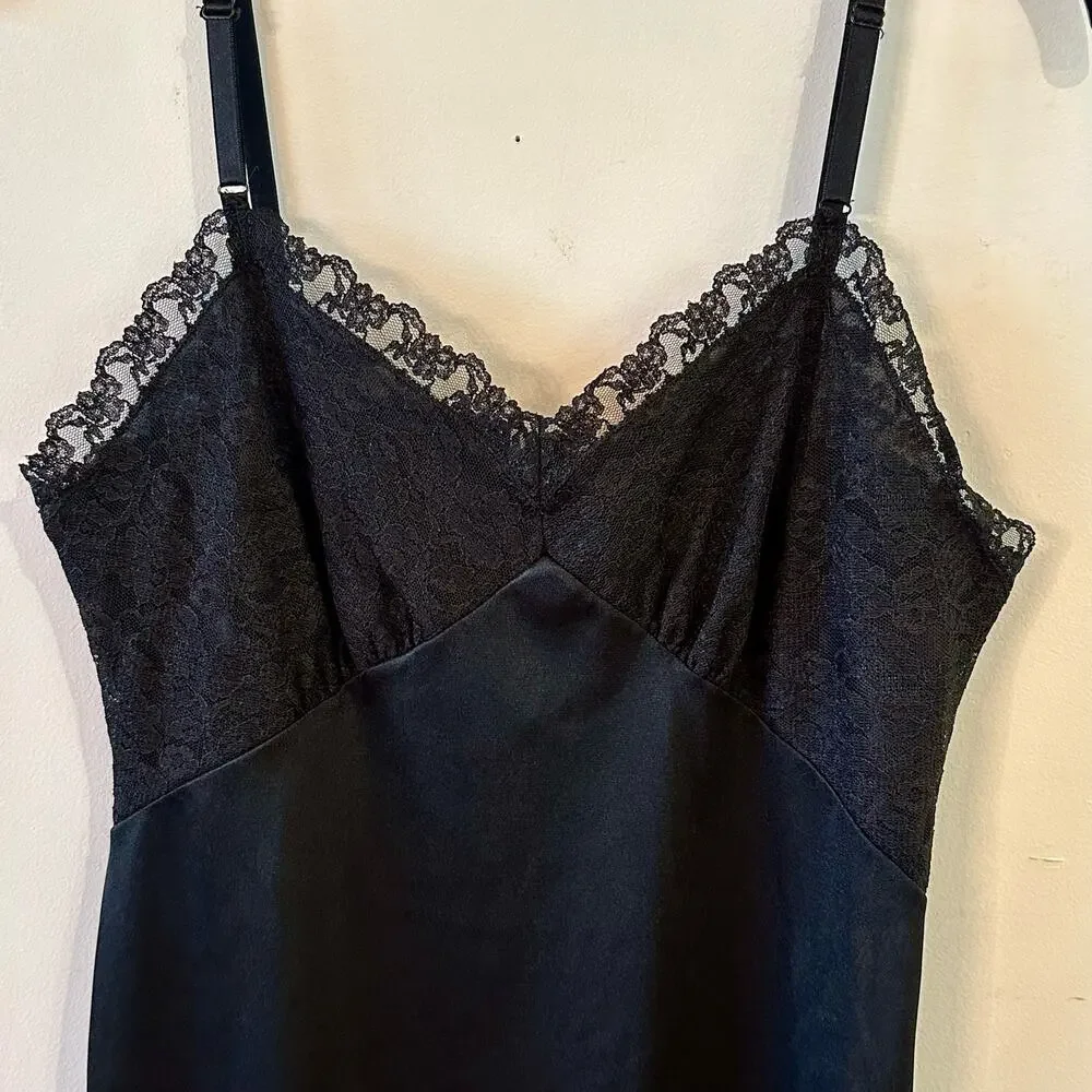 Vintage Sears Black full‎ dress slip with lace bottom edge bodice Size 36